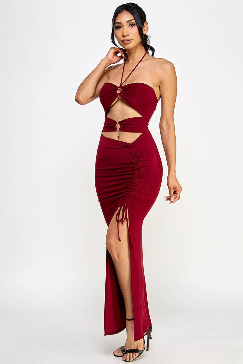 ARA USA - Wholesale Dress - Women's - 6755 (Vibrant green halter-neck cutout with ruched detail)0