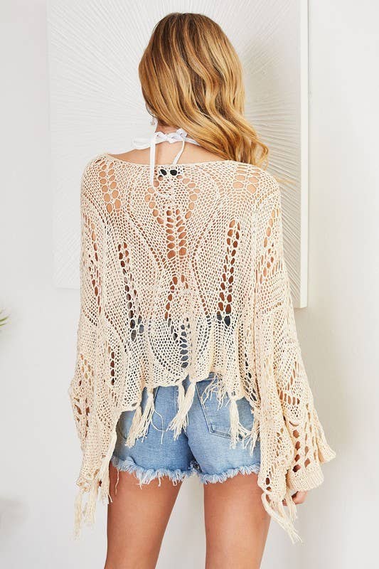 VENTI6 - Vente Poncho – femme - PONCHO COUVRE-ÉPAULES À ÉPAULES DÉTENDUES EN CROCHET AVEC FRANGES (72063)10