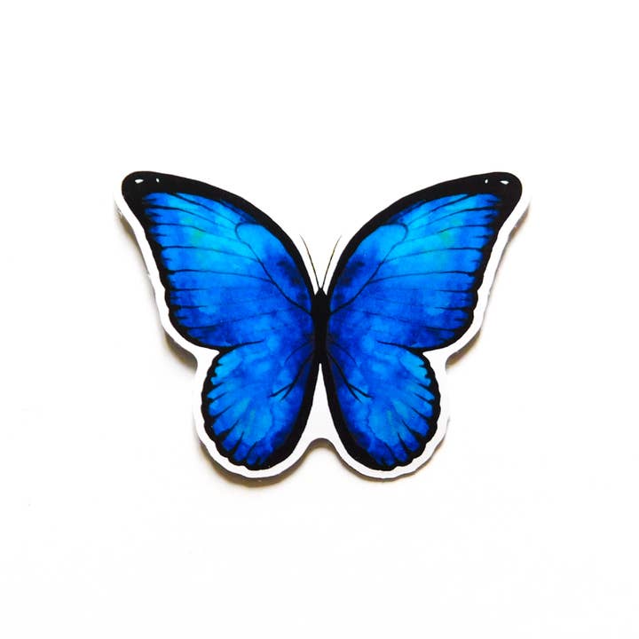 Lepidoptera Blue Morpho Butterfly Eco Paper Sticker for wholesale by Bison Bindery