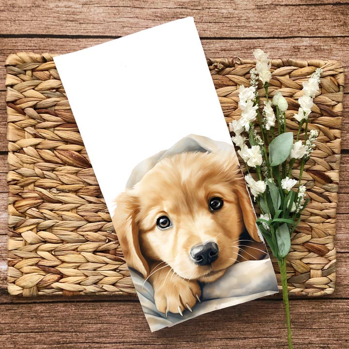 Homemade Hollydays Wholesale - Wholesale Tea Towel - Rex - Cute Puppy In Blanket - Unique Dog Tea Towel1