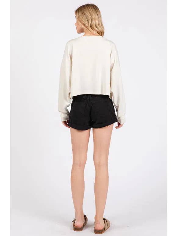 Final Touch - Wholesale Knit Top - Women's - Modal Drop Shoulder Long Sleeve Crop Top - NT3134714