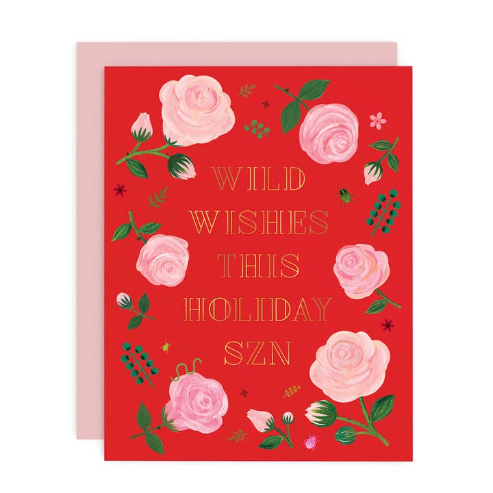 Wild Holiday SZN Christmas Greeting Card - Gold foil for wholesale by Girl w/ Knife