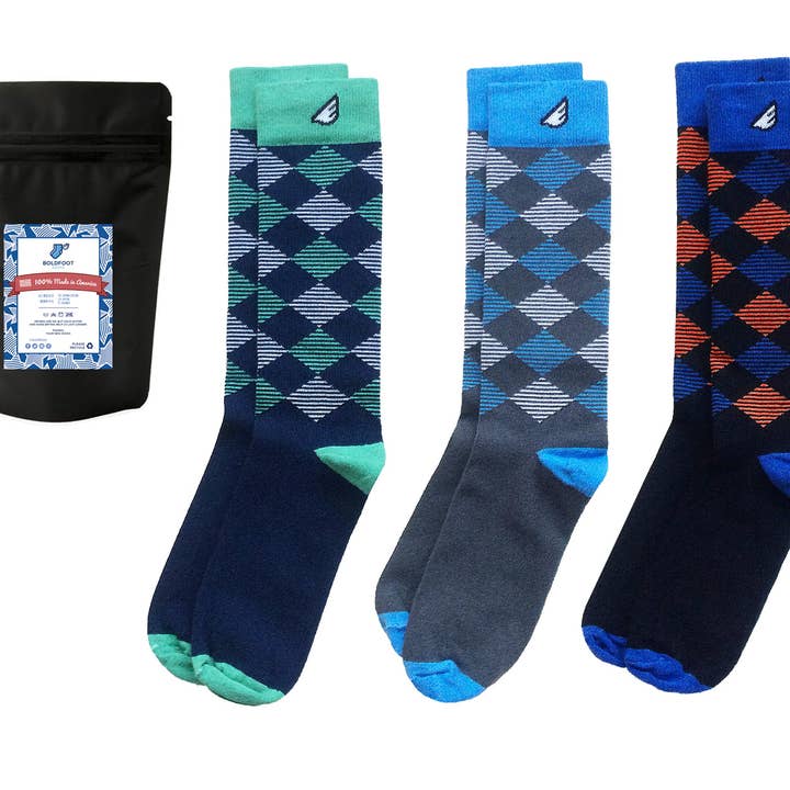 Lot de 3 paires de chaussettes Argyle Gift « Scotsman #2 ». Ensemble cadeau fabriqué aux États-Unis pour la vente par Boldfoot Socks