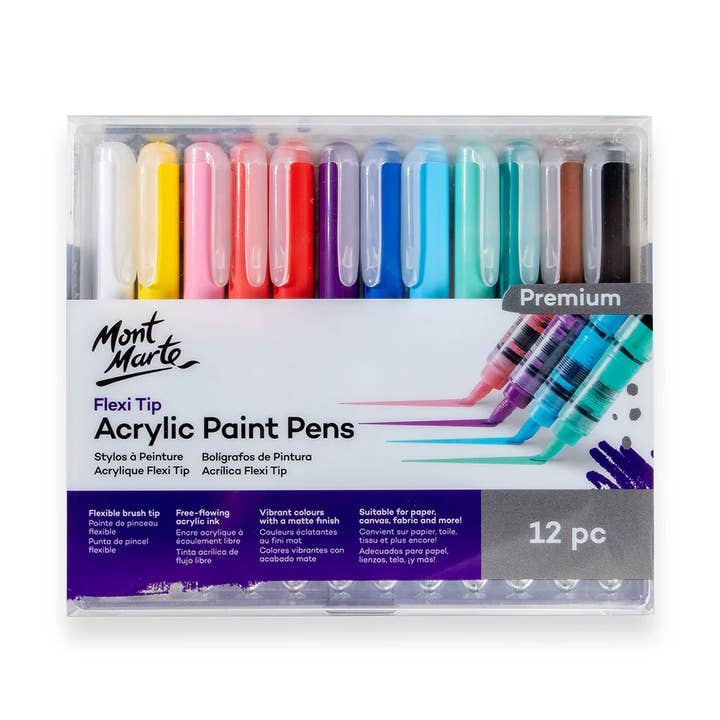 MM Flexi Tip Acrylic Paint Pens 12pc for wholesale by Mont Marte Usa, Inc.