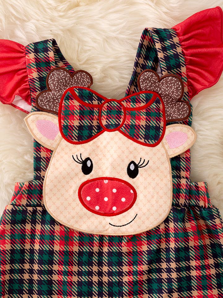 Kids Charm Online - Wholesale Jumpsuit - Baby - Coquette reindeer applique plaid romper. RPG40804 JEAN