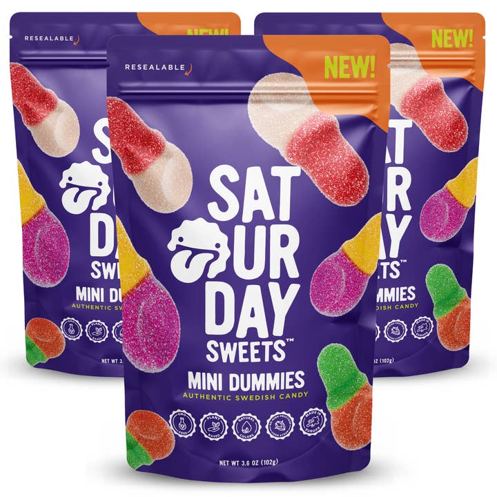 Saturday Sweets - Venta al por mayor Gominolas - Caramelos suecos veganos Better-For-You Mini Dummies (12 bolsas)