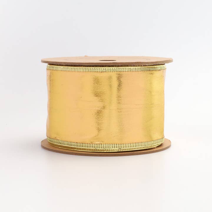 LA Ribbons Wholesale - Wholesale Ribbon - Gift Wrapping - 2 1/2" Lurex Wired Ribbon | Gold | 10 Yard Roll