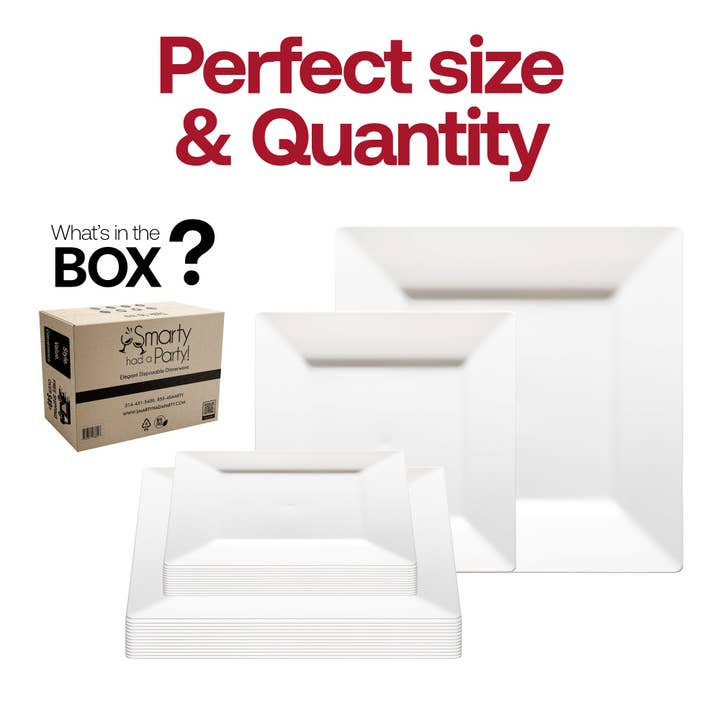 Smarty had a Party - Wholesale Dinner plate - White Square Plastic Plates Dinnerware Value Set - 20 Sets4