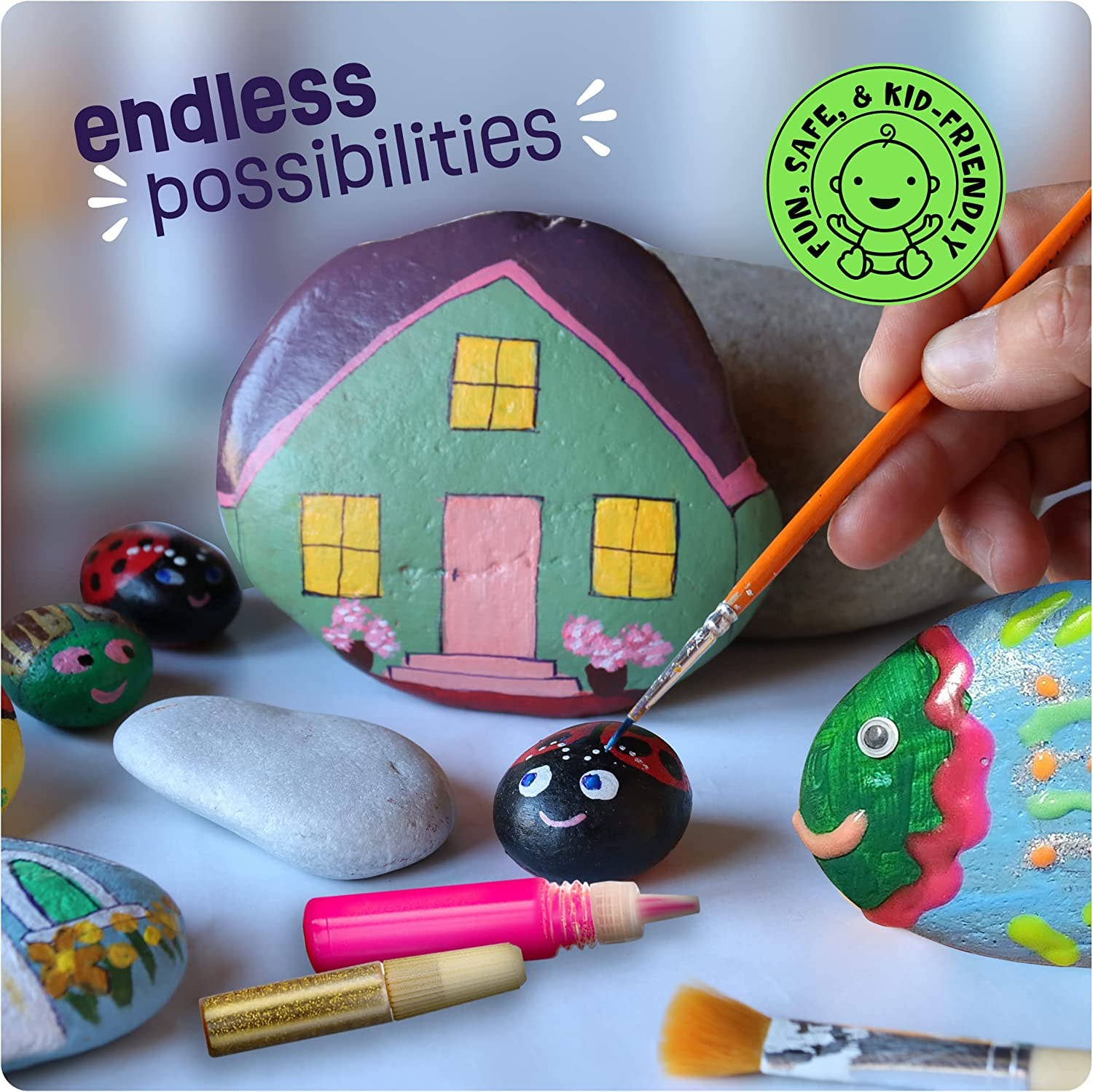 Dan&Darci - Wholesale DIY Craft Kit - Kids - Kids Rock Painting Kit - Glow in The Dark - Arts & Crafts6
