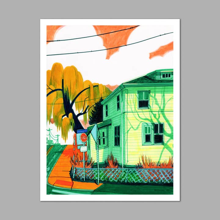 Corner of Murdock and Cedar Street Print for wholesale by Stephanie Vecellio Illustration