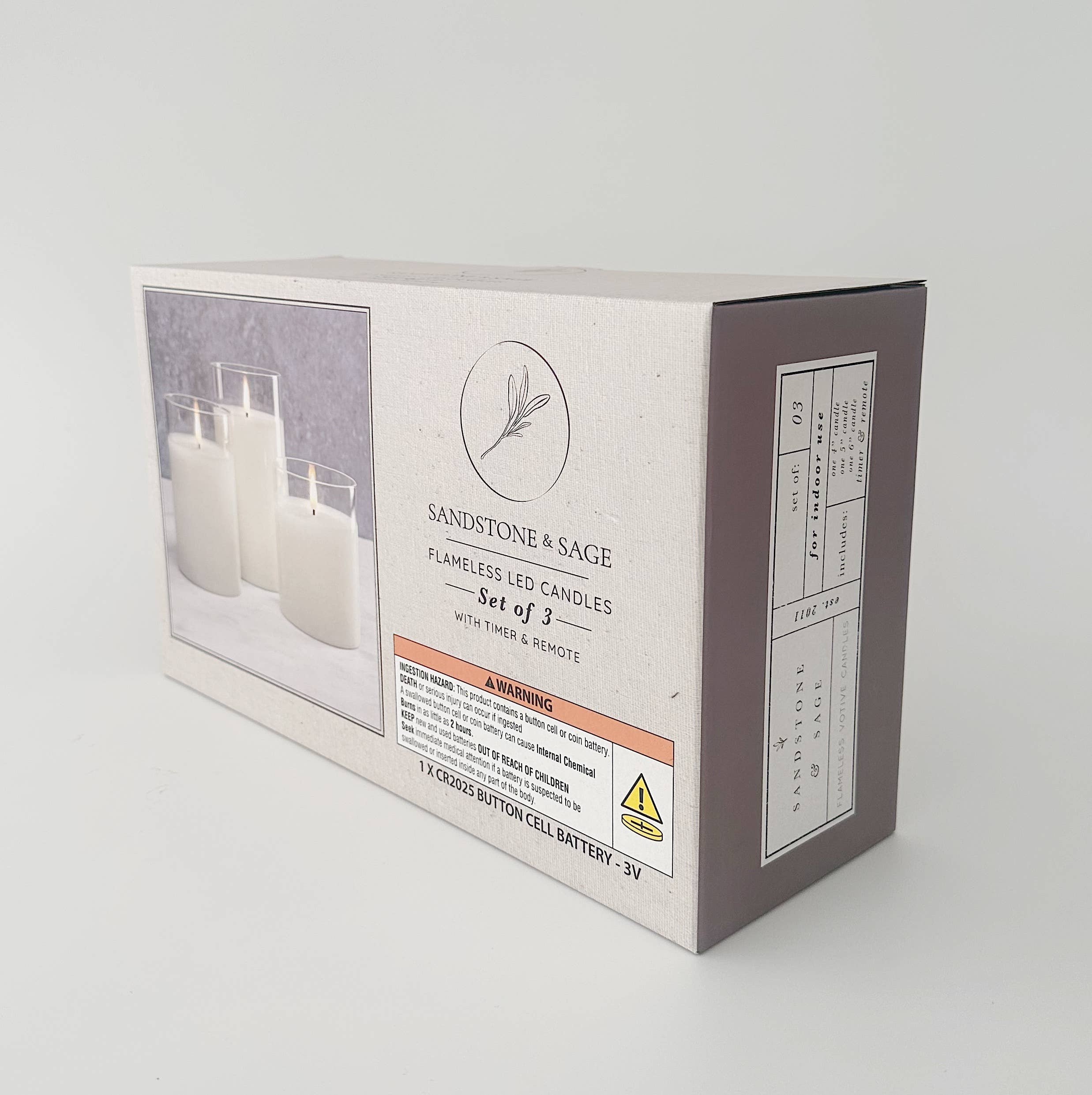 Sandstone & Sage - Wholesale Jar/filled candle - Flameless LED Hurricane Glass Candles - White and Amber11