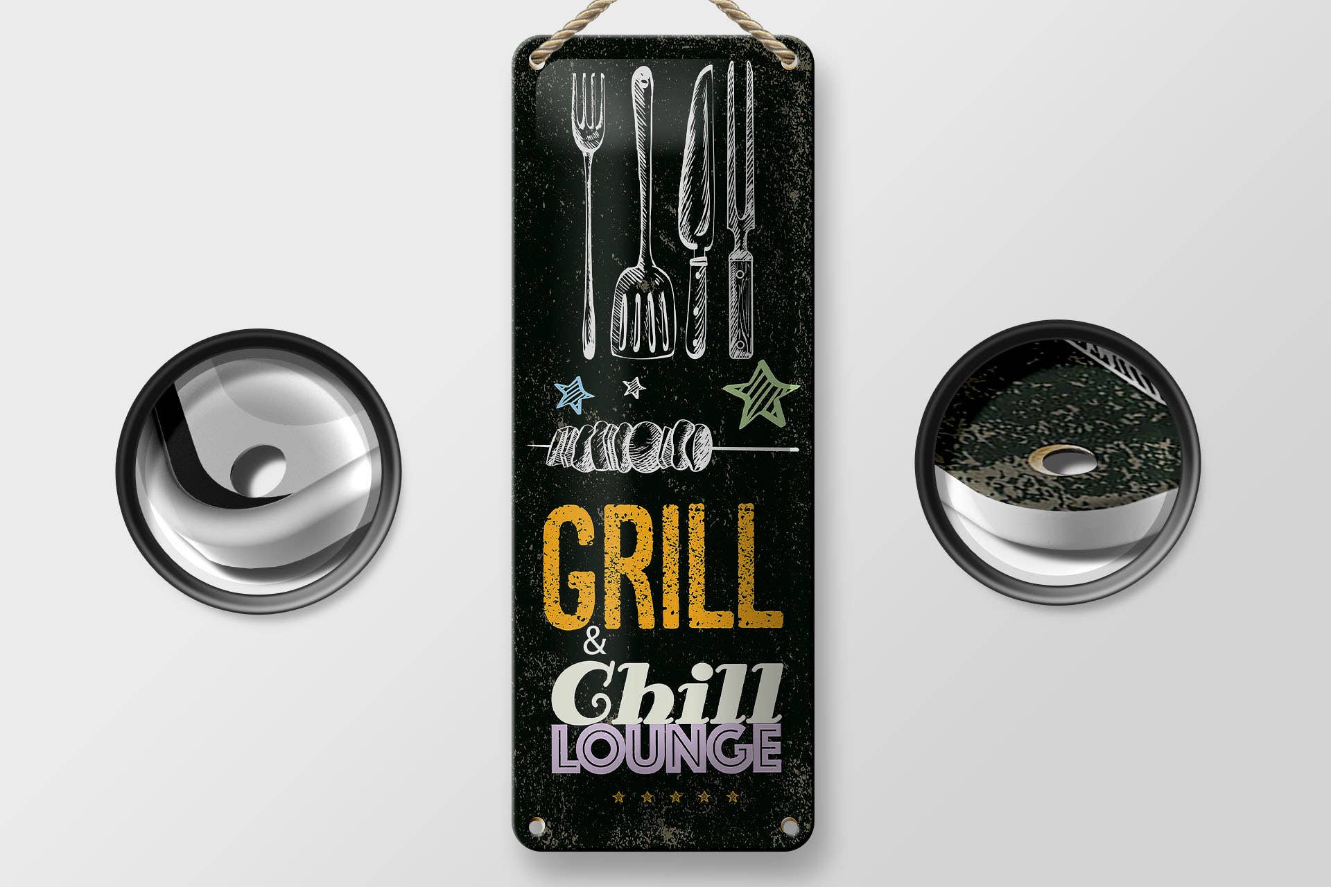 Femer - Vendita all'ingrosso Cartelli - Targa in latta grill & chill meat grilling 10x27 cm1