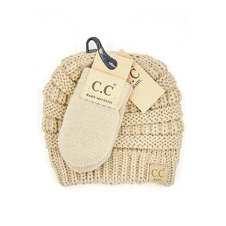 Hana - Wholesale Beanie - Kids - C.C Baby Solid Ribbed Beanie and Mitten Glove