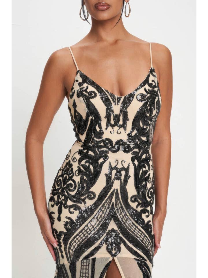 CC Wholesale Clothing - Wholesale Dress – Women's - Spaghetti Strap Art Deco Sequins Maxi Dress17