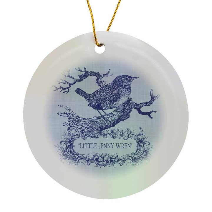 3dRose - Wholesale Ornament - 3dRose, Little Jenny Wren- pretty little bird and cartouche in blue, Ornament