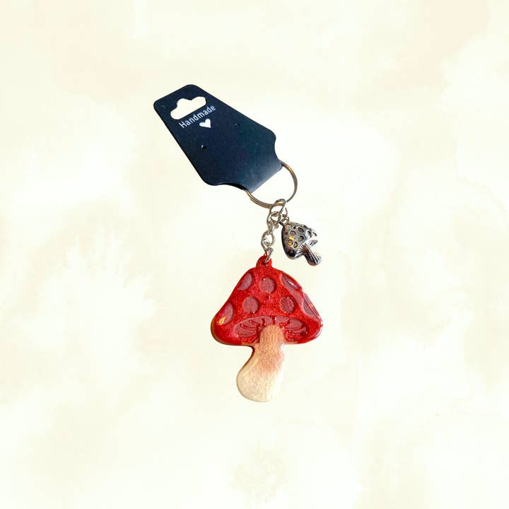 Resin Mushroom Keychain with Mushroom Charm, Cozy Mushroom Lover Gift, Tumbler Charm, Gift Idea, Stocking Stuffer, Friend/Coworker Gift for wholesale by bJenuineCo