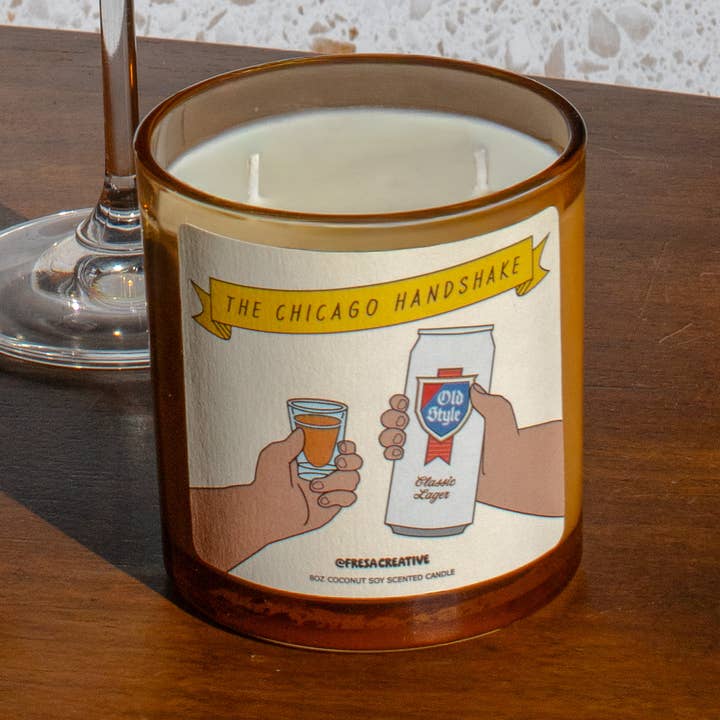 Fresa Creative - Wholesale Jar/Filled Candle - The Chicago Handshake / Chicago + Malort Inspired Candles0