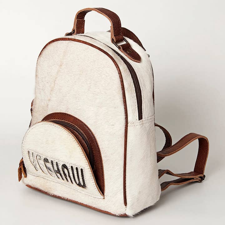 Sac à dos en cuir de vachette blanc ADBGS156 avec incrustation audacieuse - Classique Western Cowgirl pour la vente par LS Western