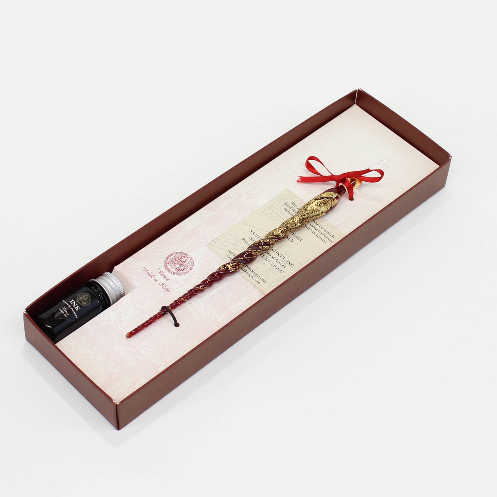 San Lorenzo Design - Wholesale Pen - Murano Glass Pen with Gold Leaf, Classic Writing Instrument0