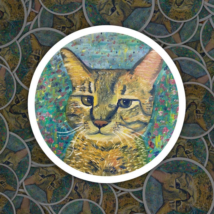 Durable Vinyl Sticker, Tabby Cat Design, Oil Painting Design for wholesale by Deking Art
