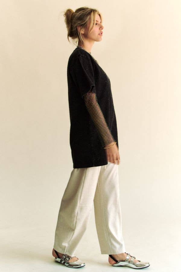 Davi & Dani – wholesale T-shirt (utan tryck) – Dam – GLITTER MÖNSTER KORTÄRMAD RUND HALS TOPP5