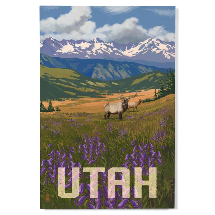 PREMIUM WOOD SIGN Utah, Elk & Meadow for wholesale by Lantern Press