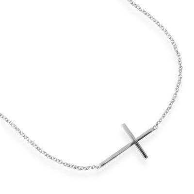 7" + 1" Rhodium Plated Polished Sideways Cross Bracelet for wholesale by Silver Stars Collection