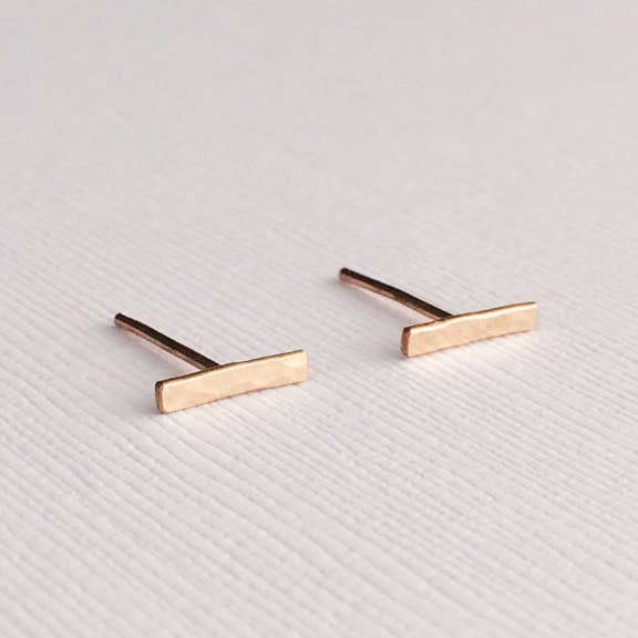 Blossom and Shine - Wholesale Stud/Post Earrings - Hammered Bar Stud Earrings | Sterling Silver or Gold Filled3