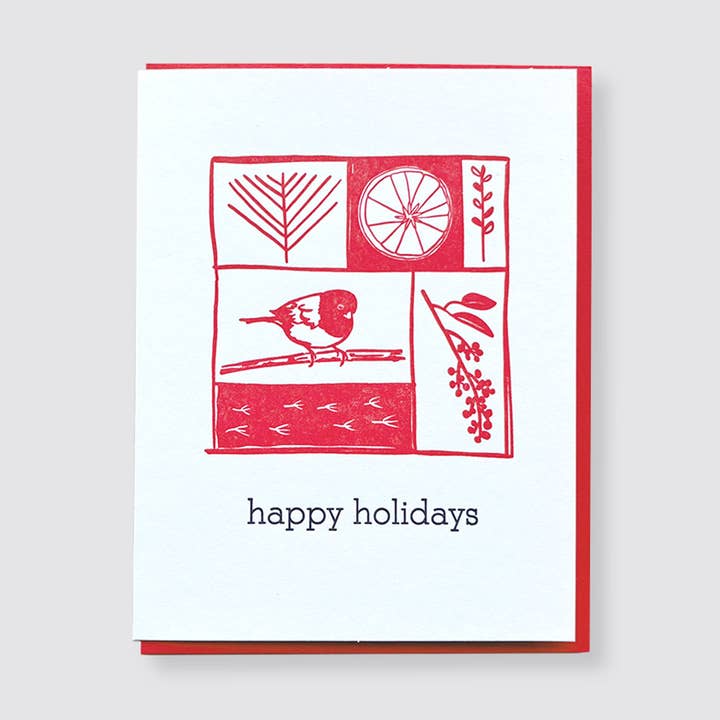 Red Chickadee - Holiday Card for wholesale by True North Letterpress
