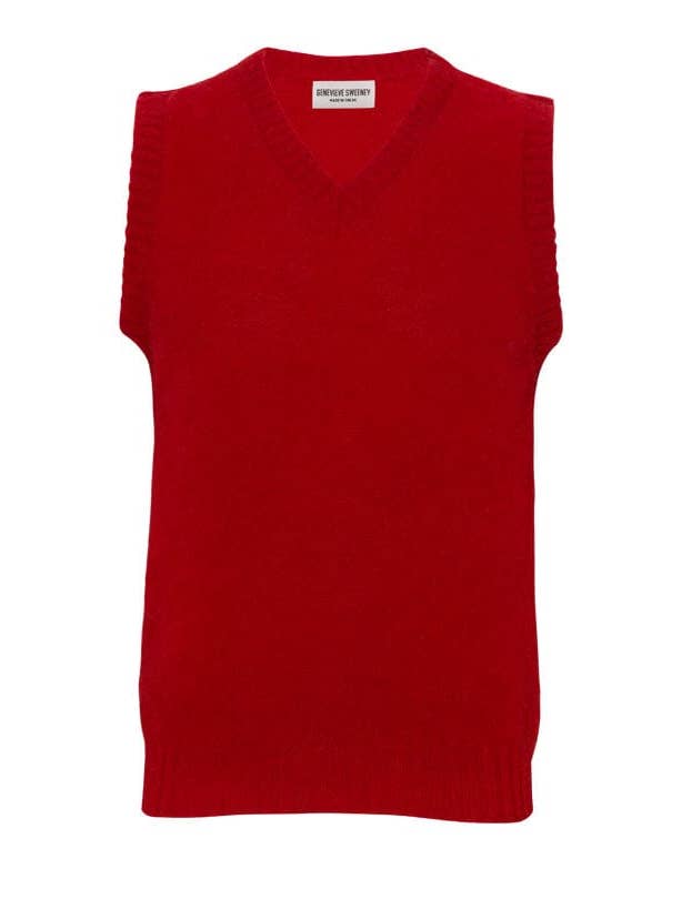 Laide V-Ausschnitt Weste aus gebürsteter Wolle für Herren Rot für den Großhandel von Genevieve Sweeney