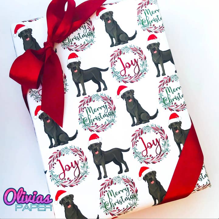 Olivias Paper - Wholesale Flat wrap - Black Labrador Christmas Wrapping Paper