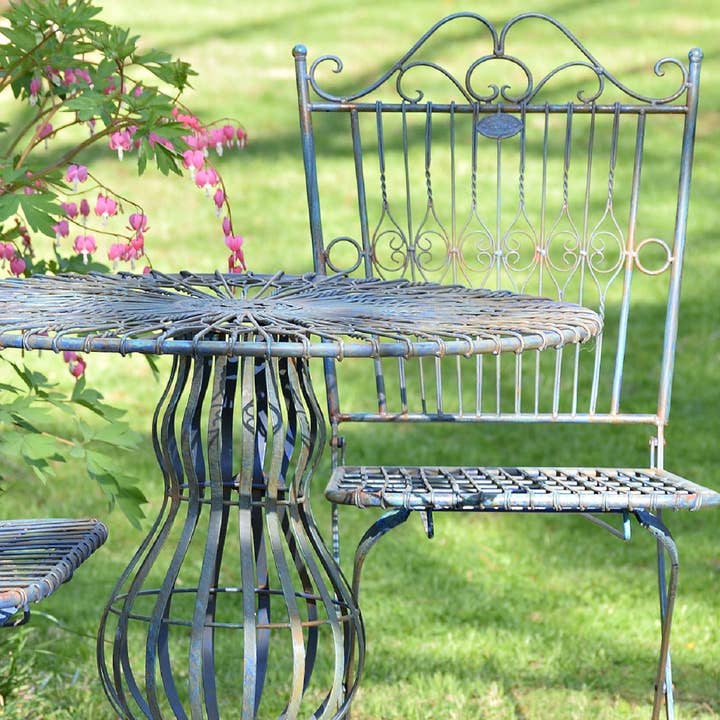 Zaer Ltd. International - Wholesale Patio Set - Blue Metal Round Chair and Table- 3PC/Set