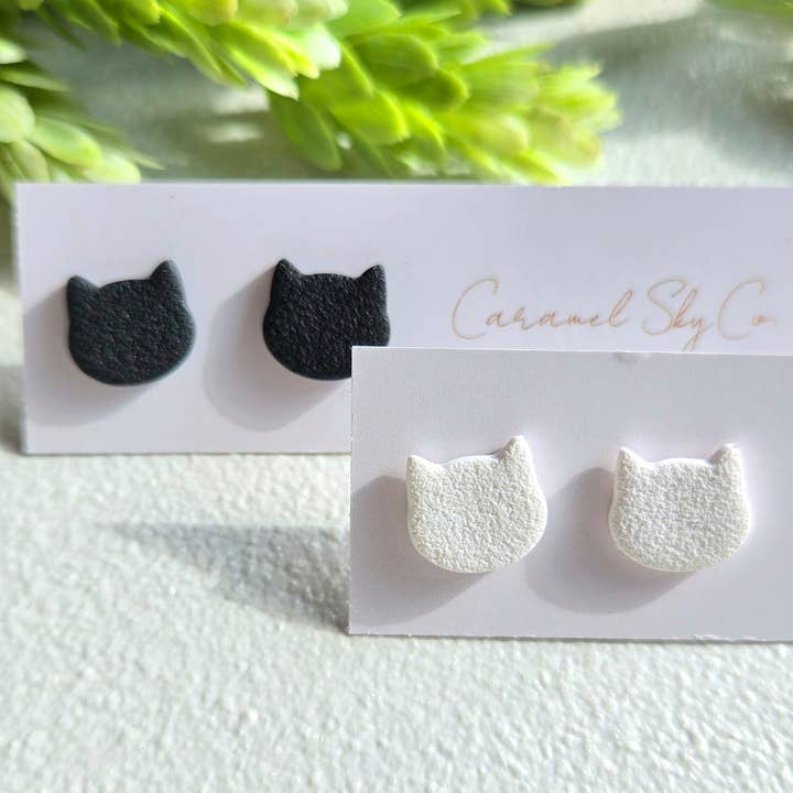 Caramel Sky - Wholesale Stud/Post Earrings - Cat Stud Earrings | Cat Clay Stud Earrings | Cat Earrings