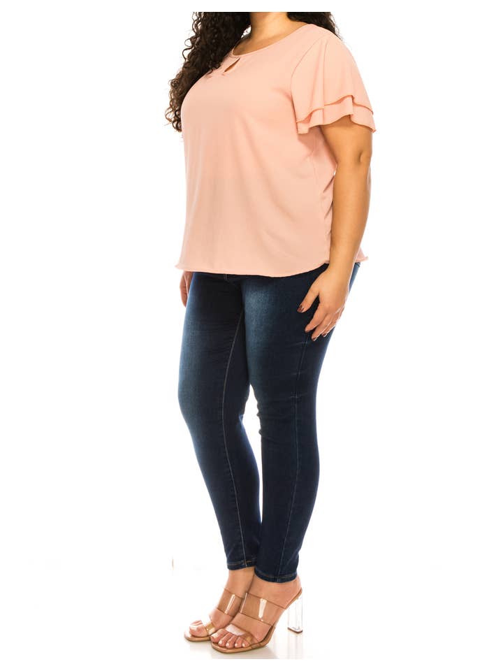 MOA COLLECTION - Wholesale Blouse - Women's - Women's Plus Size Short Sleeve Round Neck Blouse Top24