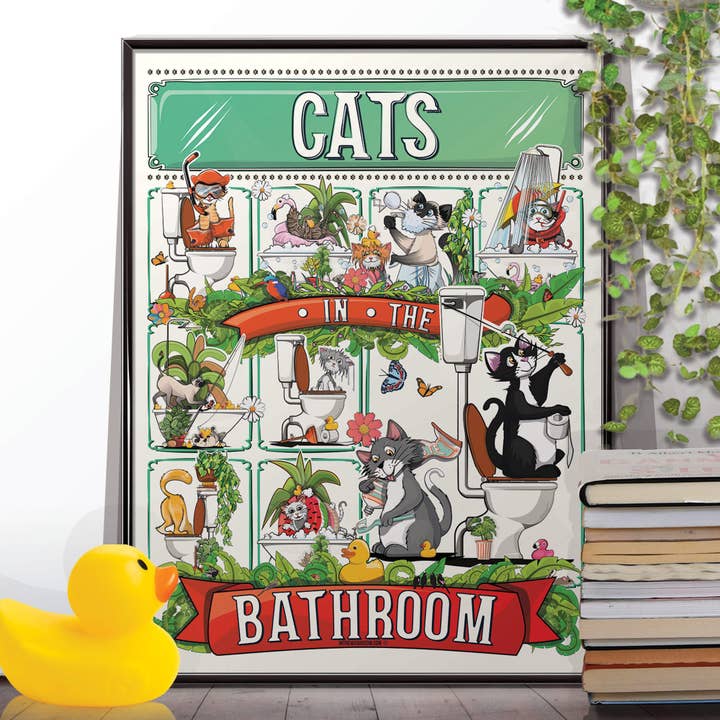 Divertido póster de baño con diseño de gatos en el baño, decoración de pared para el hogar para venta al por mayor de In The Washroom
