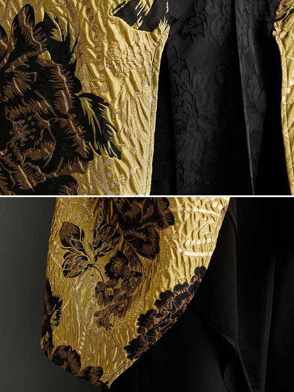 Sheer Trend - Vente Kimono – femme - Vêtements d'extérieur amples à manches chauve-souris ornés de fleurs et de boutons grenouilles chinois plissés à joint fendu et col en V8