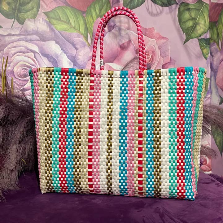 The Faria - Wholesale Beach Bag - Multi Color Ashley Handwoven recycled plastic beach Bags