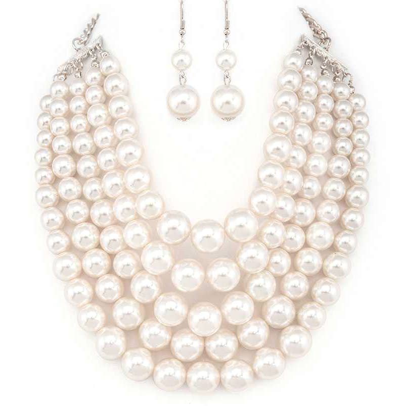 Artini Accessories – wholesale Jewellery set – 5 Strands Pearls Statement Necklace Set1