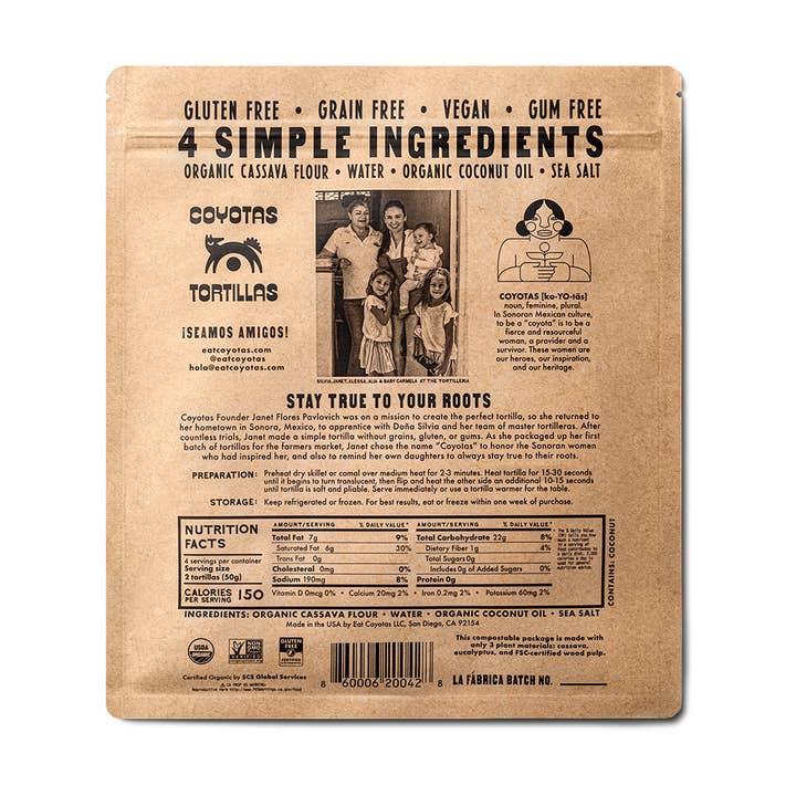COYOTAS - Wholesale Bread/Tortilla - Organic Cassava Tortillas MEDIUM (6")