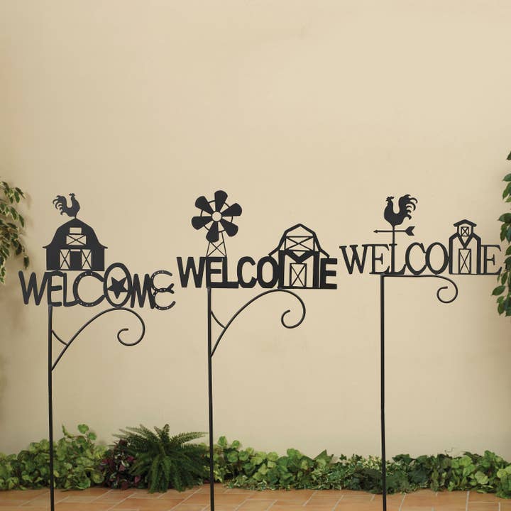 Promo 49"H Metal "WELCOME" Sign Shepherd's Hook Yard Stake, for wholesale by The Gerson Companies