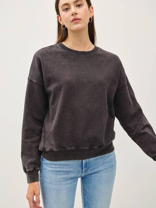 CROPPED ACID WASH CREW NECK SWEATSHIRT for wholesale by Lemon Tree