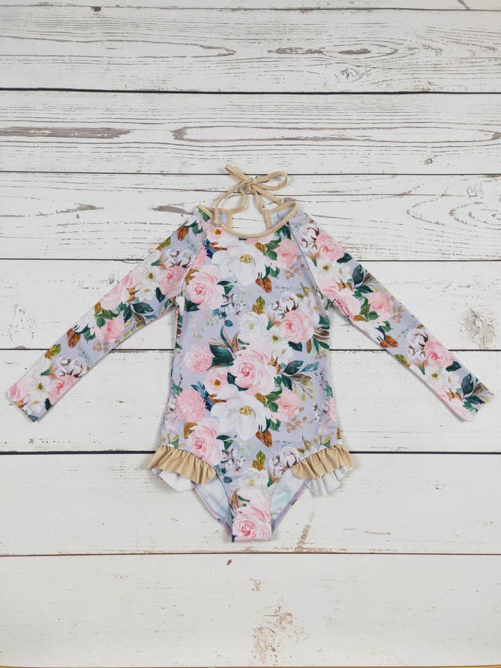 Pink Flower One Piece Girls Summer Swimsuit for wholesale by sassy kids palace