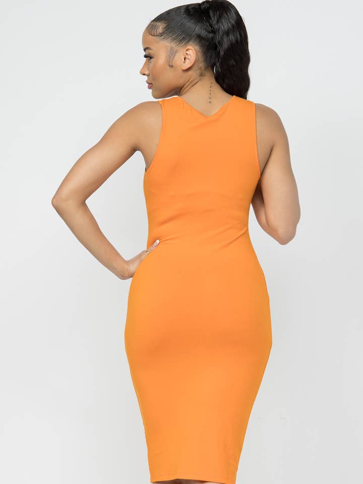 Julia by LoveJ - Wholesale Dress - Women's - Cotton Spandex Solid Sleeveless Tank Bodycon Midi Dress