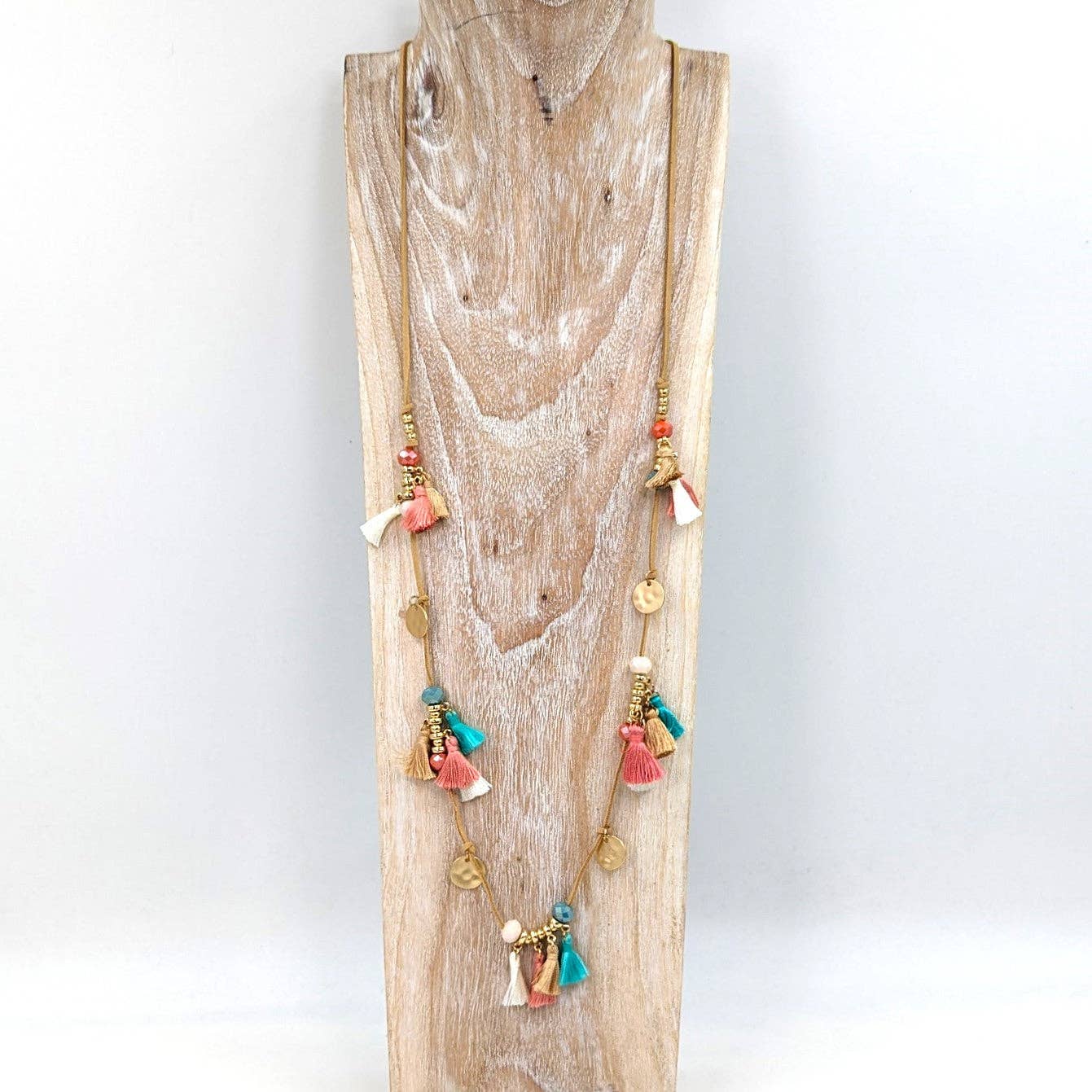 Tempest Designs – wholesale Beaded/pearl necklace – Tassels and beads long necklace faux suede0