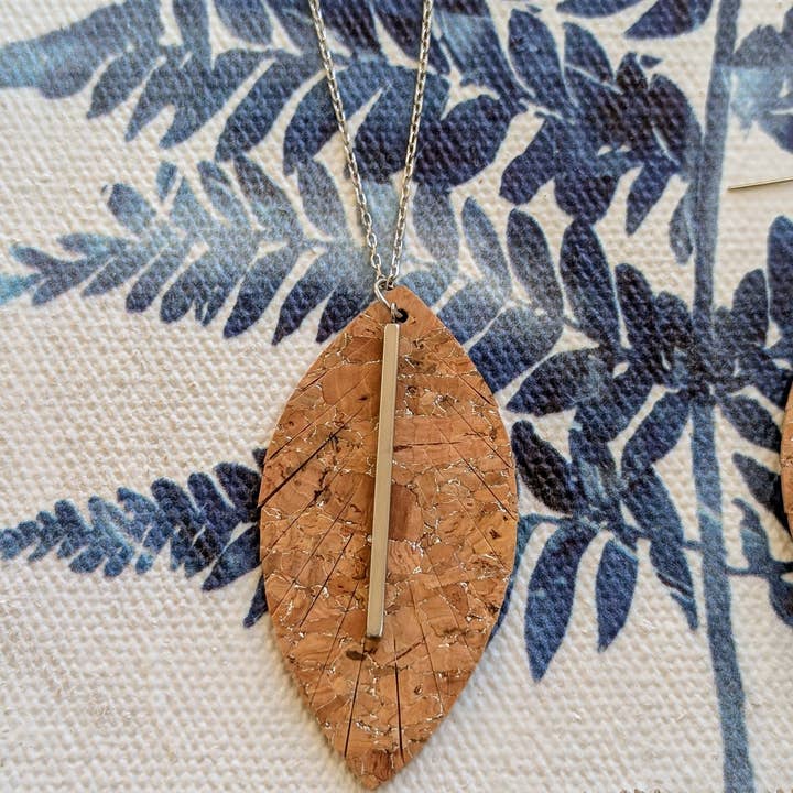 Cork Necklace - Fringe Silvered w/ Silver Bar for wholesale by KORK & Inspired by KORK
