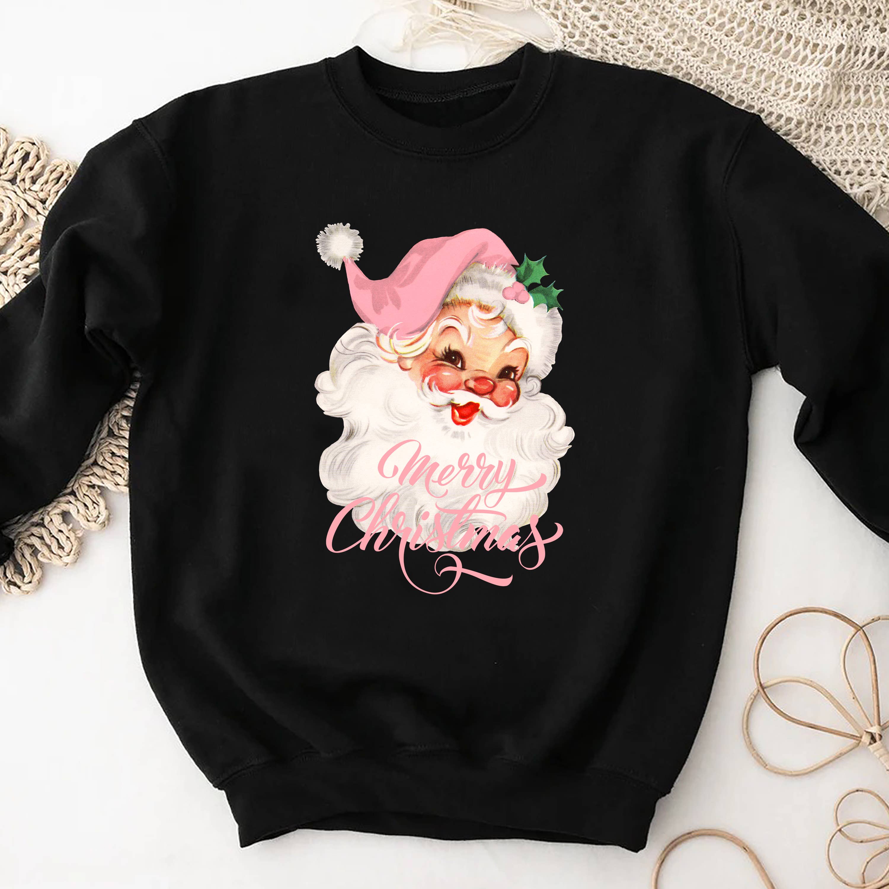 STARCHIS – Großhandel Sweatshirt mit Grafikdruck – Damen – Frohe Weihnachten Vintage-Weihnachtsmann rosa0