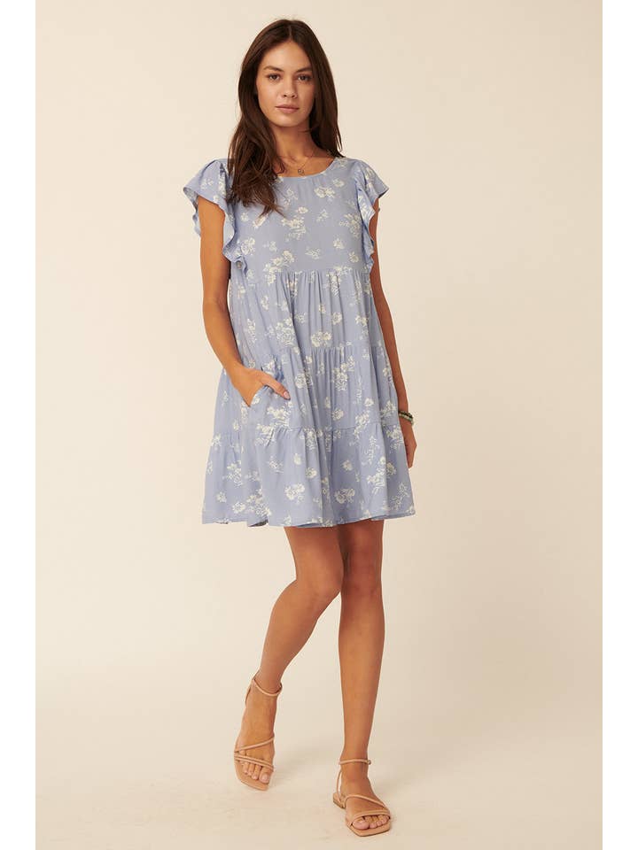 Promesa USA - Wholesale Dress - Women's - Floral Round Neck Ruffle Tiered Flare Mini Dress