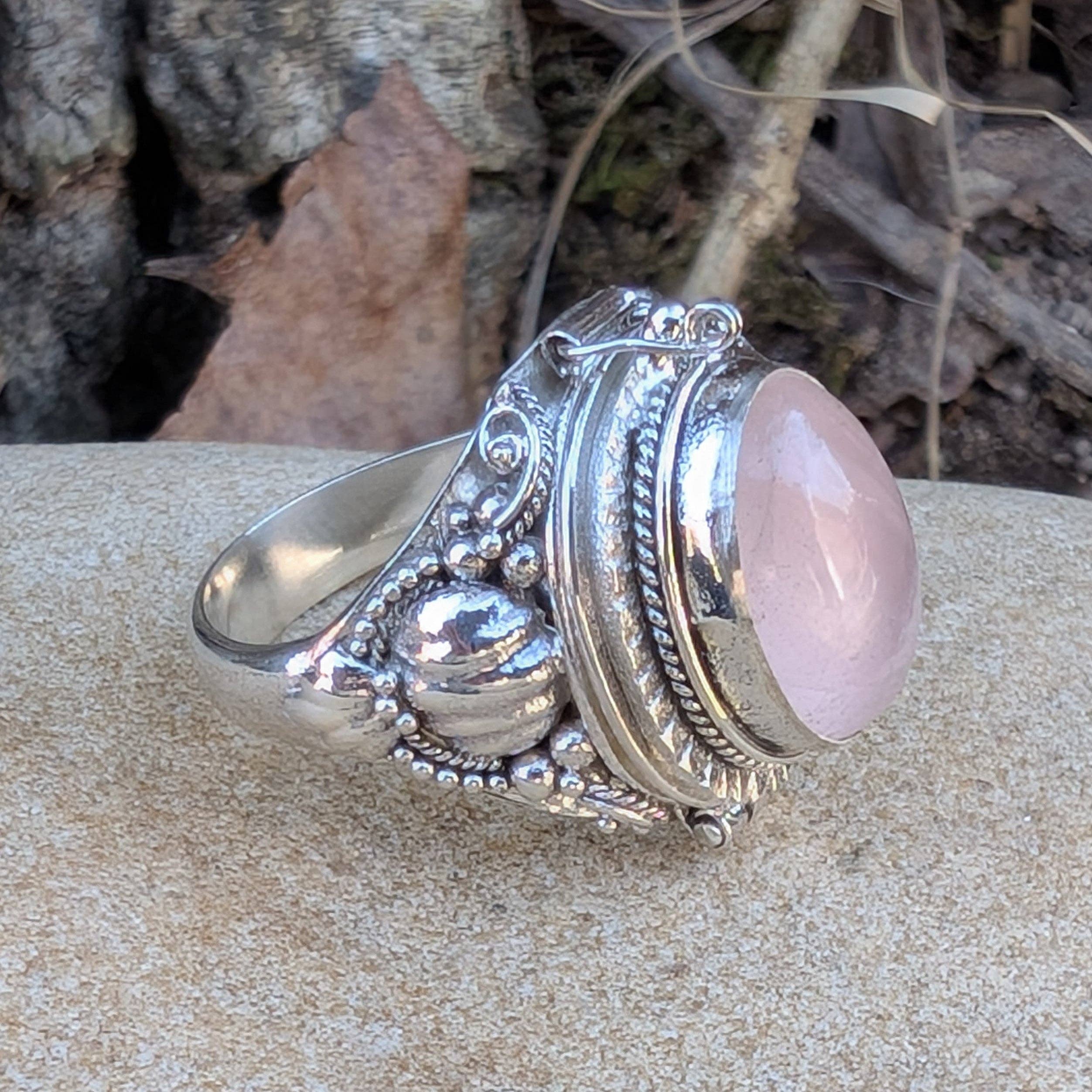 Silver Insanity - Wholesale Cocktail/Statement Ring - Large Oval Rose Quartz Sterling Silver Poison Ring3