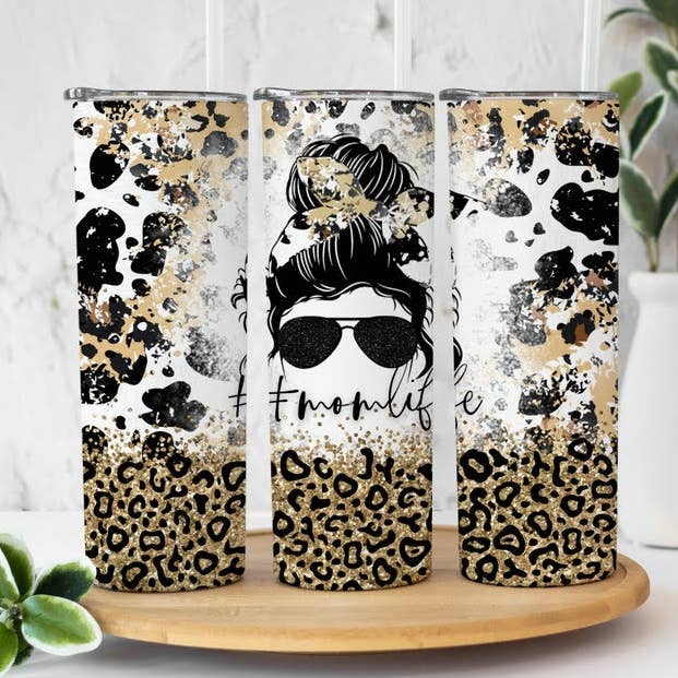 Koeprint en luipaard Momlife 20oz sublimatie beker voor wholesale door Twisted T Creations