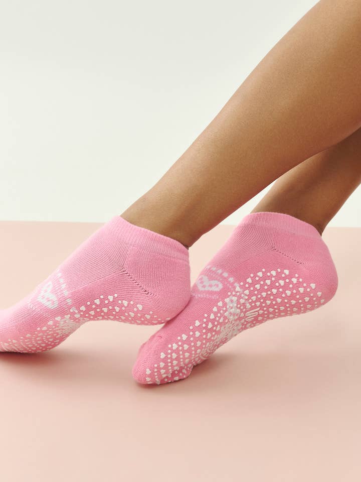 Classic Low Rise Grip Socks - Alpine Heart Rose for wholesale by MoveActive